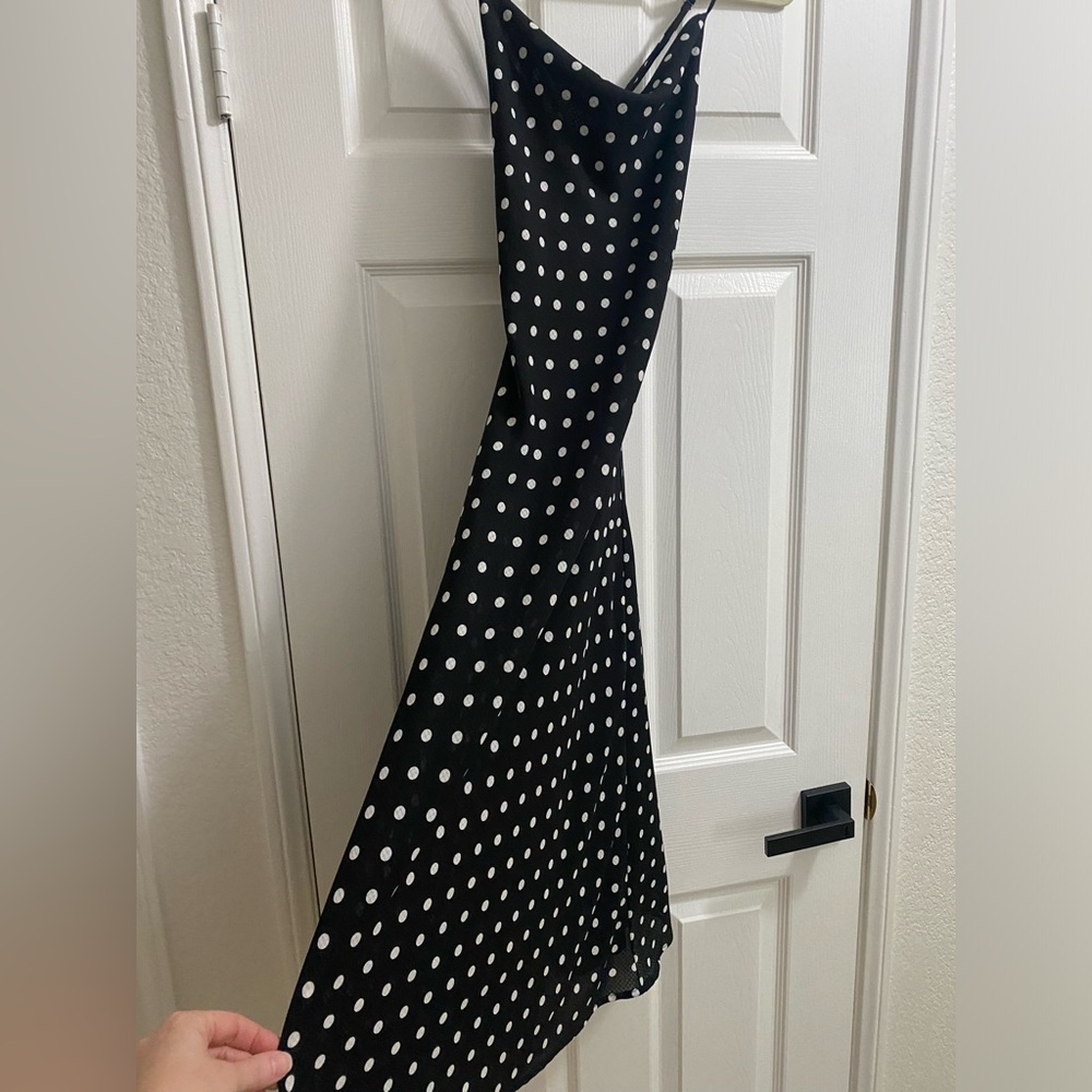 Bardot Black Dress with White Polka Dots